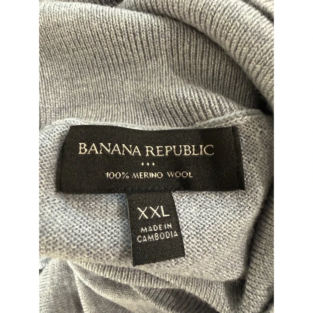 Banana Republic Mens XXL Grey 100% Merino Wool Turtleneck Sweater Soft Knit 2854